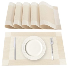 Lumaca Washable Placemats, Set of 6 Place Mats Made of 70% PVC and 30% Polyester, Non-Slip, Heat Resistant, for Kitchen Table, Beige