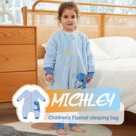 MICHLEY Flannel Baby Sleeping Bag Unisex Pajamas, Long Sleeve Zipper Wearable Sleeping Sack with Legs for Autumn Winter,Dinosaur,4-5years, Size 120