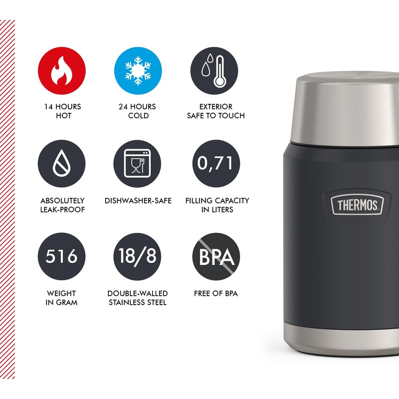 Thermos ICON Food Jar 0.71 L, Dark Grey/Graphite Matt, Food