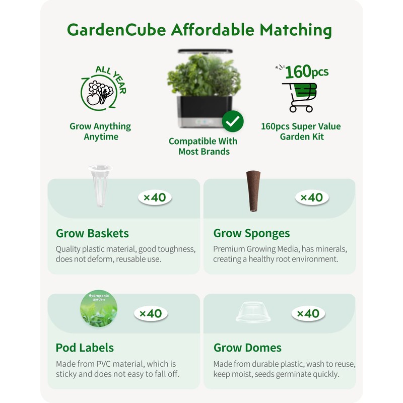 160pcs Hydroponic Pods Kit: GardenCube Grow Anything Kit with 40
