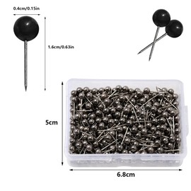 500 Pcs Drawing Push Pins Map Pins, VEGCOO Black Push Pins with Plastic Round Head, Map Thumb Tacks Drawing Pins for Wall Drawing Pinboard, Map Mark or Bulletin Board (Black)