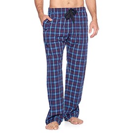 Ashford & Brooks Men’s Woven Plaid Sleep Pajama Pants Long PJ Sleepwear & Loungewear Bottoms - Blue/Burgundy - Large