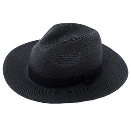 VISHA18-01 Men's Unisex Long Brim Hat, Medium Folding Hat, Straw Hat, Wide Brim Straw, Sunshade, Spring, Summer,, Black
