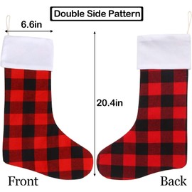 DIYASY Christmas Red Black Buffalo Plaid Stockings,6 Pack 18 Inches Large Plaid Stockings with Plush Cuff Decorations for Fireplace Holiday Décor