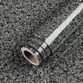 LaCheery Black Granite Countertop Contact Paper 160 x 36 Inch Wide Counter Top Peel and Stick Waterproof Contact Paper for Bathroom Kitchen Countertops Terrazzo Wallpaper Self Adhesive Vinyl Wrap Desk