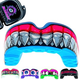 BLOODSHOT | Mouth Guard Gum Shield | All Contact Sports | Rugby BJJ Hockey Boxing | Easy Custom Fit | Carry Case Included | Adult Men Women |Youth Junior Kids Boys Girls | Age 12+ (Broken Jaws Blue)