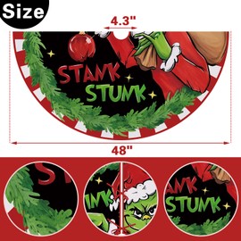 Fzbali Stink Stank Stunk Christmas Tree Skirt 48 Inches Lace-up Gifts Artificial Green Xmas Tree Skirt, Red White Stripes Holiday Party Indoor Decoration Home Decor