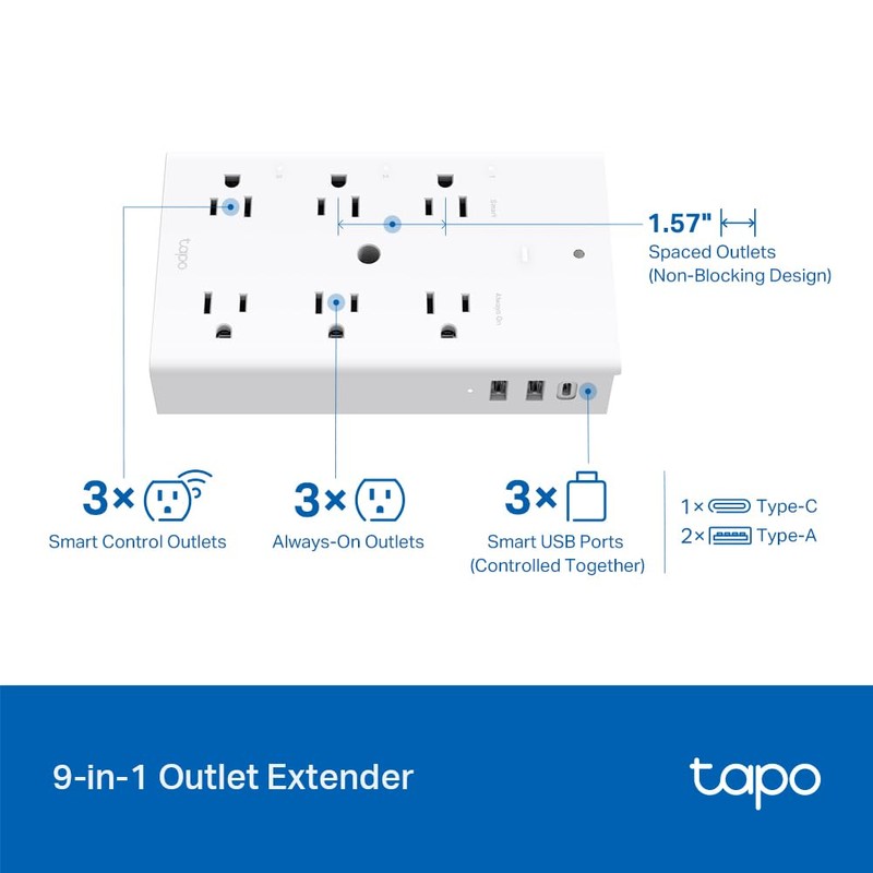 TP-Link Tapo Smart Plug Outlet Extender, Surge Protector, 18W Fast