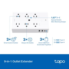 TP-Link Tapo Smart Plug Outlet Extender, Surge Protector, 18W Fast Charging, 3 Individual Smart Outlets, 1x USB-C & 2X USB-A, Smart Night Light, Works w/Apple HomeKit, Alexa & Google Home, Tapo P306