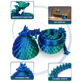 Magnetic Dragon Egg, Mysterious Crystal Dragon Egg Surprise Toys, Articulated Crystal Dragon Eggs with Dragon Inside (Blue green)