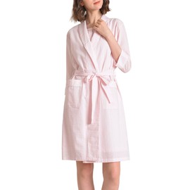 Latuza Women's Cotton Nightgown with Matching Robe Set L Pink Stripe