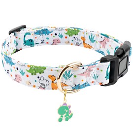 Faygarsle White Dinosaurs Print Cotton Dog Collar for Small, Medium, Large Boys Girls Dogs L
