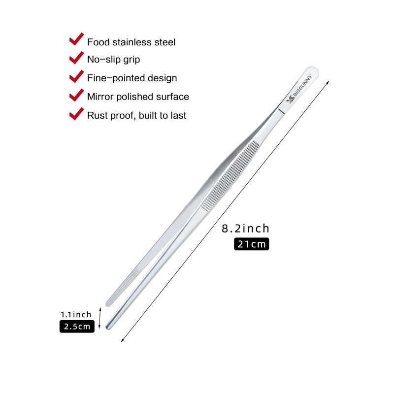 MSY BIGSUNNY Stainless Steel Precision Serrated Tips Food Tongs (1,