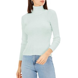 Womens Ribbed Textured Cotton Polo Roll Turtle Neck Long Sleeve Blouse Jumper Casual Top (Sky Blue, 14)