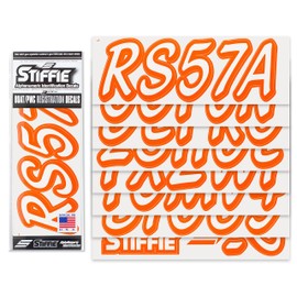 STIFFIE Whipline Solid White/Orange 3" Alpha-Numeric Registration Identification Numbers Stickers Decals for Boats & Personal Watercraft