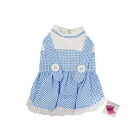 Dorothy (Wizard of Oz) Blue Gingham Dog Dress Costume with Red Slippers Charm - Dog Size (S - Chest 12-14”, Neck 7-8.5”, Back 9.25”, Blue Gingham)