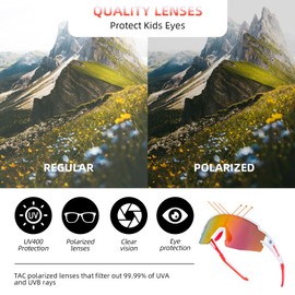 ROCKBROS Kids Sunglasses Polarized Youth Baseball Sunglasses Cycling Glasses UV400 Sports Glasses for Boys Girls Age 8-14