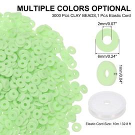 PATIKIL Clay Beads, 3000 Pcs Light Green Heishi Beads 6mm Flat Polymer Clay Beads Friendship Bracelet DIY Kit with Elastic Cord for Jewelry Necklace Making