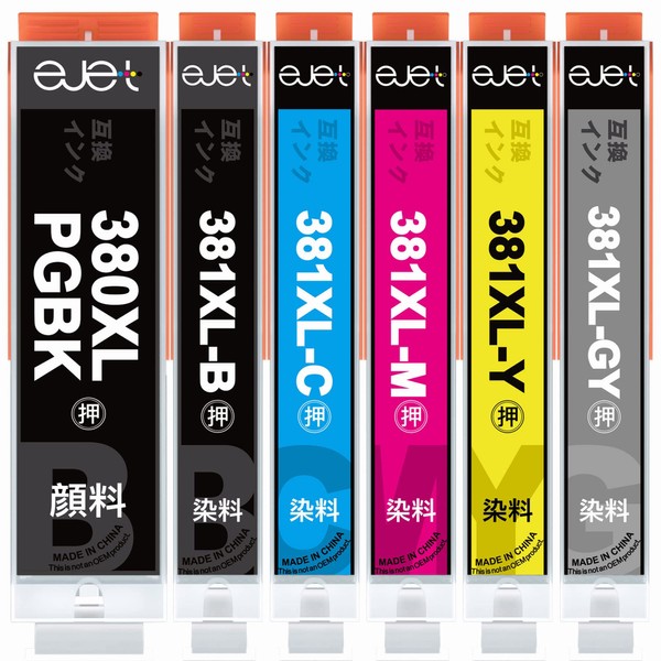 ejet BCI-381XL BCI-380XL Canon Ink 381 380 6 Colors High Capacity BCI-381 BCI-380 Canon Ink 380 381 Compatible Canon Ink Cartridge PIXUS TS8330 TS8430 TS8230 TS8130 TS8130 High Capacity Compatible Ink