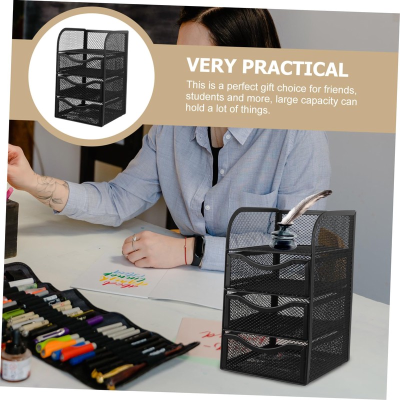 VILLFUL Multi Desktop Organizer Box for Stationery Storage Three-Drawer Hollow