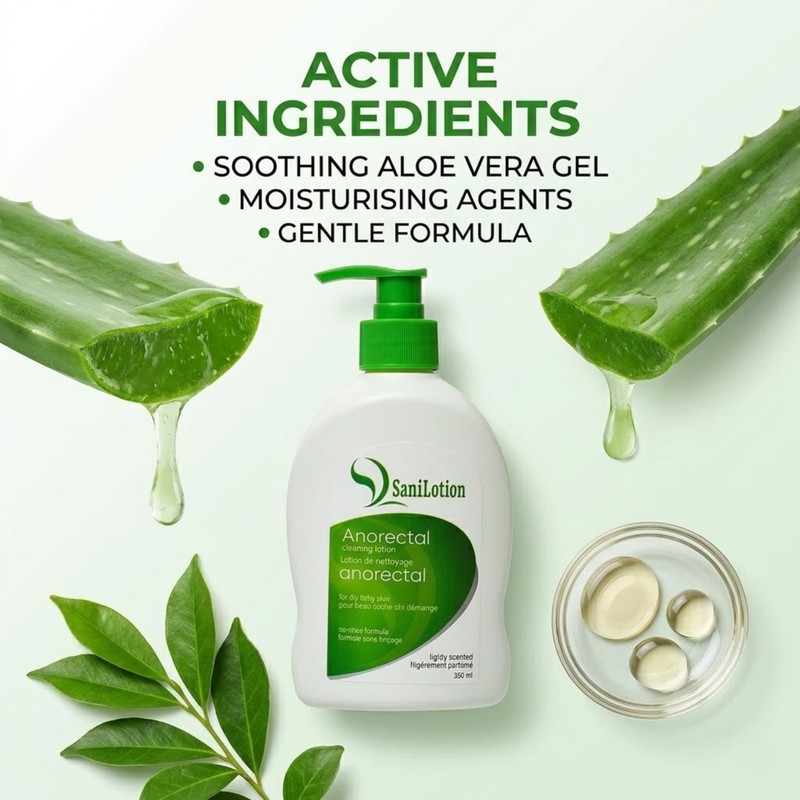Hygienic cleansing lotion, cleanses, moisturizes, and hydrates the anorectal area