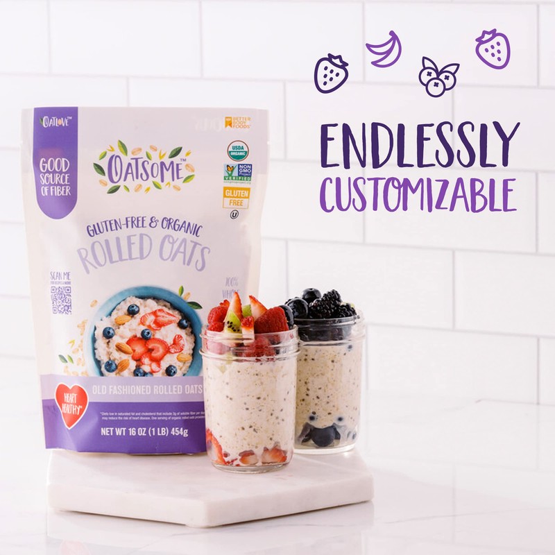 Oatsome Organic Rolled Oats, 1lb Bag – Gluten-Free, Whole Grain