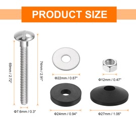 sourcing map 1Set Universal Toilet Tank to Bowl Screws Kit, Stainless Steel Heavy Duty Toilet Bolts with Lock Nuts and Gaskets for Bathroom Toilet Repair and Mounting