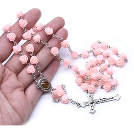 Hertos Pink Rosary Beads Soil from Holy Lands Necklace Catholic Christian Prayer Beads Terra Jerusalem