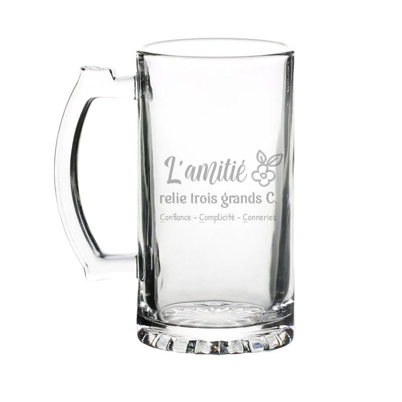 Verre gravé - L'amitié relie Trois Grands C. - Verre