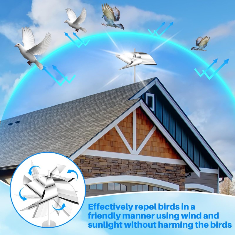 Qualirey 4 Pack Reflective Pinwheel Bird Deterrent Spinning Reflective Kites