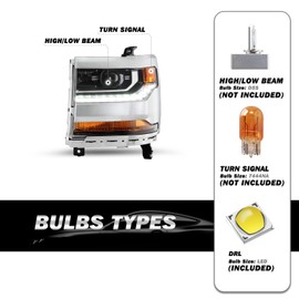 SOCKIR HID/Xenon Fit for 2016 2017 2018 Chevy Silverado 1500/2019 Chevy Silverado 1500 LD Projector Headlight Assembly w/LED DRL Factory Headlamp, Chrome Housing Left Driver Side