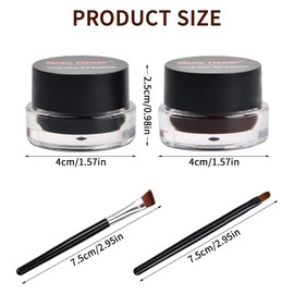 Vesaneae 2 Colours Eyeliner, Gel Eyeliner, Waterproof, Long-Lasting Cream Eyeliner Gel, Eyeliner Cream, Smudge-Resistant Eyeliner, Professional Eye Liner with 2 Eyeliner Brushes, Cosmetics, Eye Makeup Set