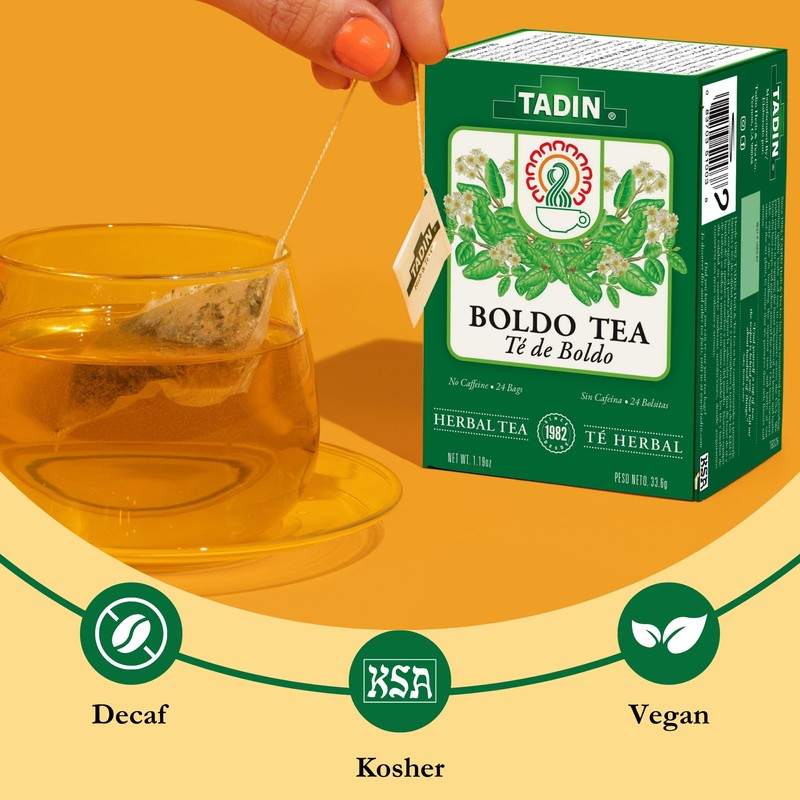 Tadin Boldo Tea, Herbal Tea, Caffeine Free, 24 Tea Bags