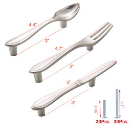 CENDGOOD Cabinet Door Pulls Tableware Handles Spoon Knife Fork Shape Kitchen Cupboard Dresser Closet Drawer Hole Center 3" Silver Pack of 15