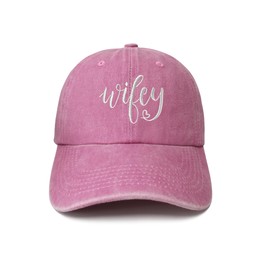 Hepandy Wifey Hat for Women, Wife Gifts from Husband, Embroidered Cotton Adjustable Dad Hat, Washed Pink Baseball Cap Snapback Hat
