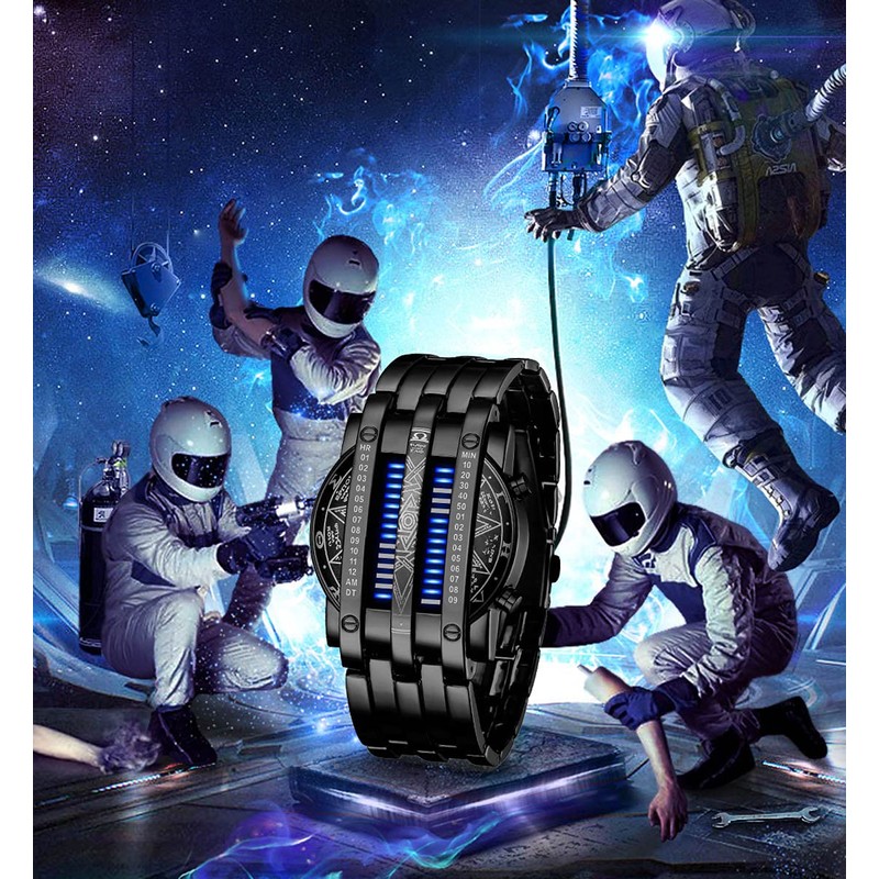 Binary Matrix Blue LED Digital Watch Mens Classic Creative Fashion