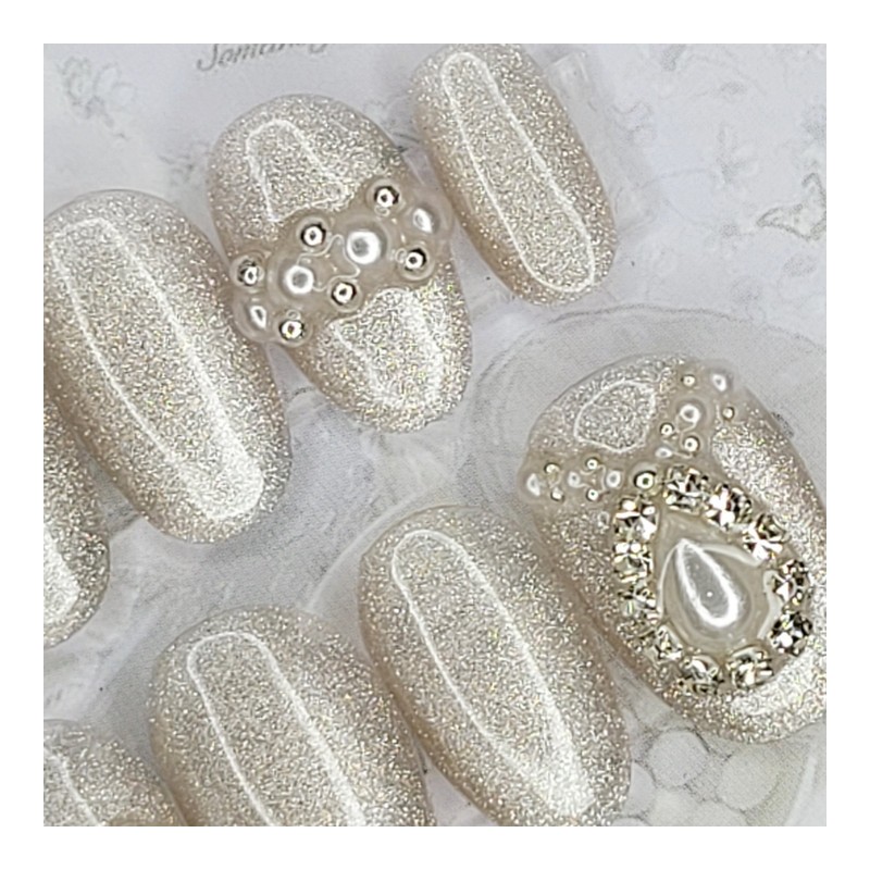 Wedding pearl handmade nail tips - water drop / 웨딩