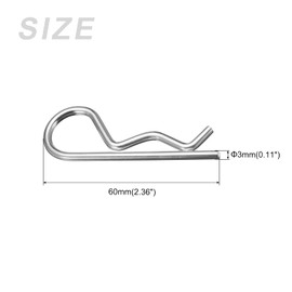 METALLIXITY Cotter Pins (3mm x 60mm) 50Pcs, Carbon Steel R Shaped Spring Clip Pins for Hitch Pin Lock Systems, Silver Tone
