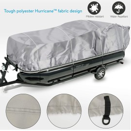 Universal Boat Adjustable Storage Cover - 17'-20'L to 96” Pontoon Boats Protection Custom Heavy Duty Waterproof Weather Resistant Polyester Fabric, Snap Strap, Elastic Cord, Bag - Pyle PCVHP440