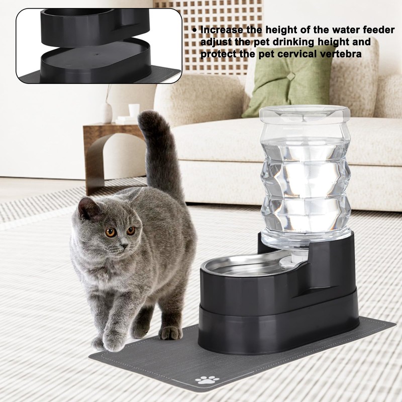 RIZZARI Automatic Cat Water Dispenser: Black 7L Elevated Fountain -