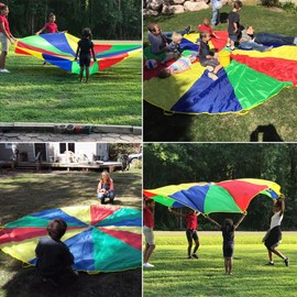 Sonyabecca Kids Play Parachute, Play Parachute 16ft with 12 Handles for Kids Cooperation Group Play