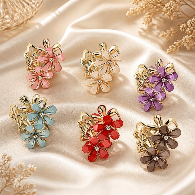 6PCS Flower Hair Clips Small Dainty Mini Metal Claw