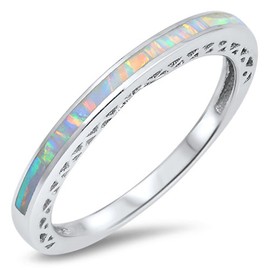 White Simulated Opal Stackable Wholesale Ring New .925 Sterling Silver Band Size 11