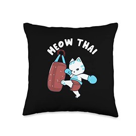 Muay Thai Cat Meow Thai Punching Bag Fighting Sport Throw Pillow