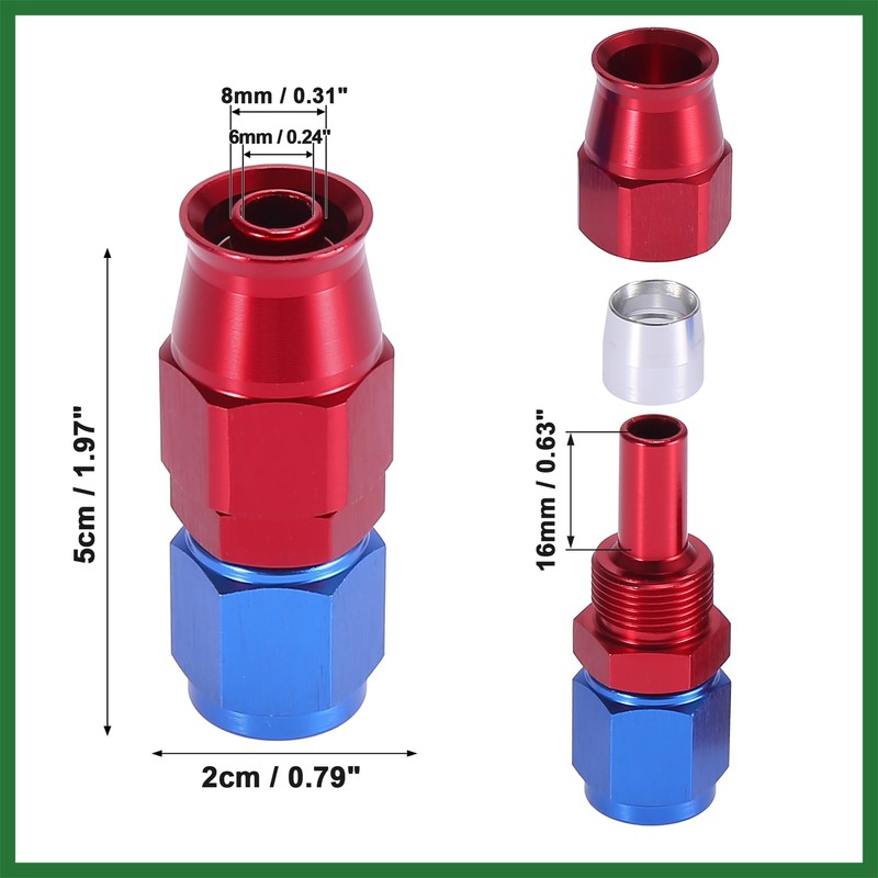 Motoforti 2pcs AN6 0 Degree Swivel Car Hose End Fitting