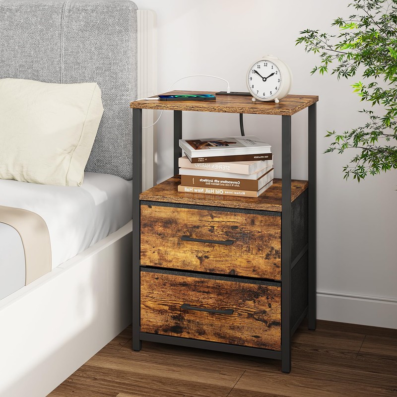 TUTOTAK End Table with Charging Station, Side Table with 2