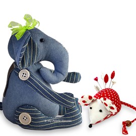 My Fabric Heaven Two Discounted Sewing Patterns Mouse Pincushion & Denim Elephant Keepsake Stuffed Soft Toys & Easy Photo-Tutorial Instructions. Free Post