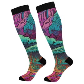 Hezely Psychedelic Tall Trees Compression Socks for Women Men Knee High Running Socks for Medical Running,1 Pair