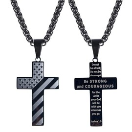 Gribid American Flag Cross Fashion Necklace, Necklace present for men, Black Cross Necklace for men, Bible Verse for mens, Necklace for men Is A 24 Inch Chain