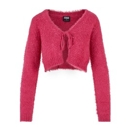 Urban Classics Women's Ladies Tied Cropped Feather Cardigan Sweater, Hibiskuspink, L